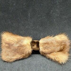 Brown Fur Bow Tie Vintage 60s Clip On